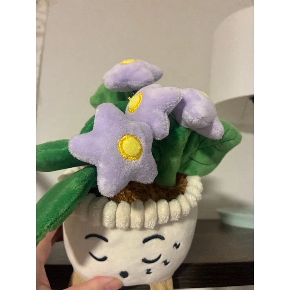 Cute Plush Potted Flower Plant Shelf Sitter Purple Flowers Dangling Legs